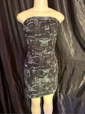 Strapless Black & White dog walking Printed strapless Dress